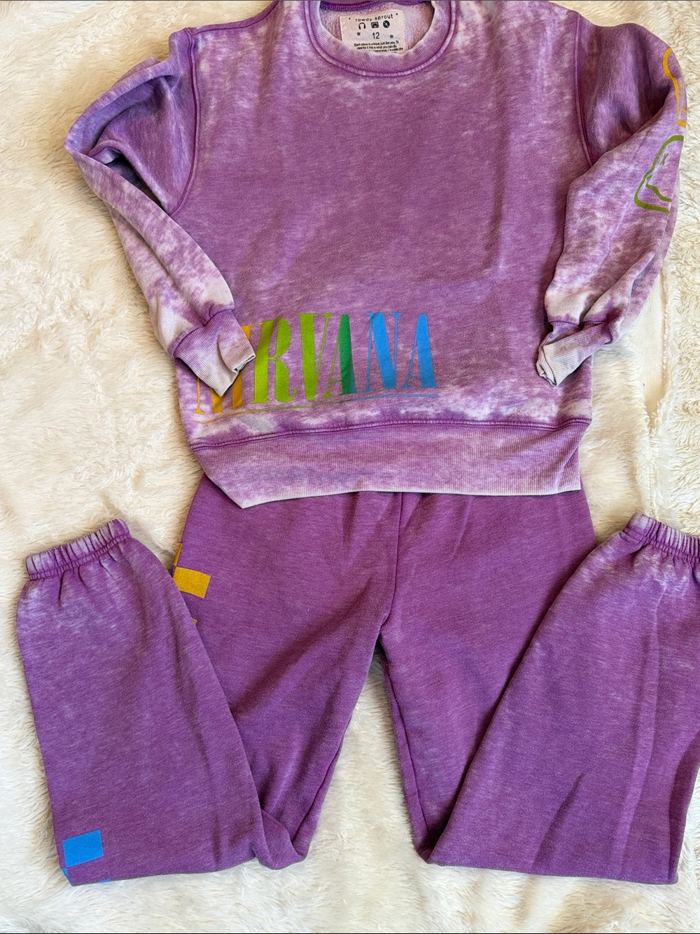 NIRVANA Purple Tie-Dye Crewneck and Jogger Lounge Set